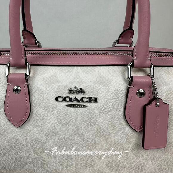 Coach Rowan Satchel Crossbody Bag In Signature Canvas/Chalk/Carnation CV961 NWT - Picture 6 of 9